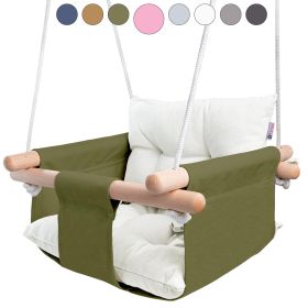 Canvas Baby Swing Wooden Hanging Swing Seat Chair with Safety Belt Durable Baby Swing Chair Outdoor and Indoor Swing for Kids Mounting Hardware I