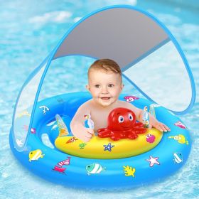 Baby Pool Float with Canopy, Inflatable Baby Swim Float with UPF50+ Sun Protection (Color: Blue)
